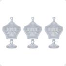 Kit 3 Potiches de Cristal Bomboniere com Pé 11,5x20cm Lyor Renaissance Decorativo