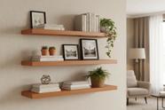 Kit 3 prateleiras suspensa flutuantes 80cm madeira maciça com suporte invisível verniz incolor quarto banheiro de sala de canto organizadora