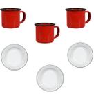 Kit 3 Pratos e 3 Canecas Esmaltados Alumínio Roça Cozinha