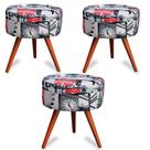 Kit 3 Puff Cama Inbox Londres Redondo com Pés em Madeira Maciça Tecido Suede Kit 3 Puff Cama Inbox Londres Redondo com Pés em Madeira Maciça Tecido Suede