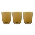 Kit 3 Puff redondo moderno com detalhe no rodapé para quarto ou sala de estar - Amarelo Suede