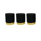 Kit 3 Puff redondo moderno com detalhe no rodapé para quarto ou sala de estar - Preto Suede