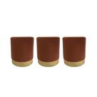Kit 3 Puff redondo moderno com detalhe no rodapé para quarto ou sala de estar - Terracota Suede