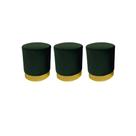 Kit 3 Puff redondo moderno com detalhe no rodapé para quarto ou sala de estar - Verde Escuro Suede