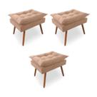 Kit 3 Puffs Decorativos Quadrados Opala Pés Palito Tecido Suede Bege Kimi Decor
