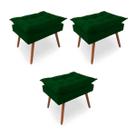 Kit 3 Puffs Decorativos Quadrados Opala Pés Palito Tecido Suede Verde Kimi Design