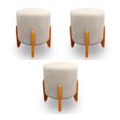 Kit 3 Puffs Decorativos Thor Pés Em Madeira Veludo Bege Kimi Design
