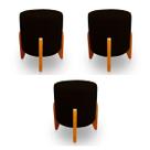 Kit 3 Puffs Decorativos Thor Pés Em Madeira Veludo Preto Kimi Design