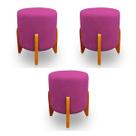 Kit 3 Puffs Decorativos Thor Pés Em Madeira Veludo Rosa Kimi Design