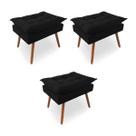 Kit 3 Puffs Opala Pés Palito Sued Preto - Kimi Design