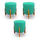 Kit 3 Puffs Thor Pés Em Madeira Sued Verde Musgo - Kimi Design