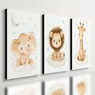 Kit 3 Quadro Decorativo Animais Fofos Quarto Infantil Bebê 40x28
