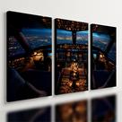 Kit 3 Quadro Decorativo Avião Cockpit Cabine Aviação Piloto