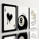 Kit 3 Quadro Decorativo Baralho Sinuca Dados Sorte Quarto Qualidade Premium Moderno 40x28cm