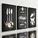 Kit 3 Quadro Decorativo Cozinha Copa Panela Talheres Frases