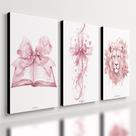 Kit 3 Quadro Decorativo Cristã Menina Rosa Gospel Cruz 40x28cm