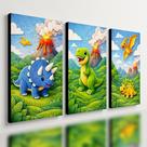Kit 3 Quadro Decorativo Dinossauros Infantil Criança Bebê Meninos Moderno 40x28cm