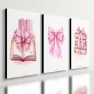 Kit 3 Quadro Decorativo Estudos Rosa Faculdade Livros Menina Quarto Qualidade Premium Moderno 40x28cm