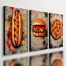 Kit 3 Quadro Decorativo Fast Food Hot Dog Hambúrguer Pizza 28x20cm