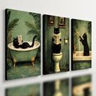 Kit 3 Quadro Decorativo Gato Banheiro Lavabo Toilette Verde Qualidade Premium Moderno 40x28cm