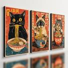 Kit 3 Quadro Decorativo Gato Japonês Sushi Restaurante Qualidade Premium Moderno 28x20cm