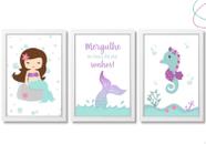 Kit 3 Quadro Decorativo Infantil Sereia Fundo do Mar