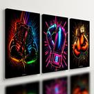 Kit 3 Quadro Decorativo Luva de Boxe Neon Academia Luta