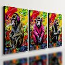 Kit 3 Quadro Decorativo Macaco Graffiti Colorido Premium Quarto 40x28 Kit 3 Quadro Decorativo Macaco Graffiti Colorido Premium Quarto 40x28