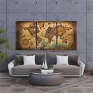 Kit 3 Quadro Decorativo Mapa Mundi Antigo Mundo Globo Brasil