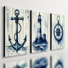Kit 3 Quadro Decorativo Marítimo Veleiro Barco Ancora Farol Qualidade Premium Luxo 40x28cm