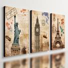 Kit 3 Quadro Decorativo Monumentos Paris Londres Nova York
