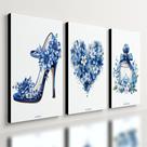 Kit 3 Quadro Decorativo Mulher Menina Azul Quarto Perfume 28x20cm