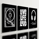 Kit 3 Quadro Decorativo Musica Moderno Preto Minimalista Qualidade Premium Moderno 40x28cm
