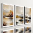 Kit 3 Quadro Decorativo Paisagem Laranja Moderno Mar Sala Qualidade Premium Luxo 28x20cm