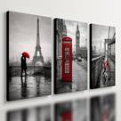 Kit 3 Quadro Decorativo Paris Londres Nova York Cidade Casal