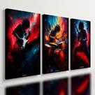 Kit 3 Quadro Decorativo Rock Guitarra Baterista Musica Banda