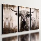 Kit 3 Quadro Decorativo Vaca Highland Boi Fazenda Country