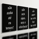 Kit 3 - Quadro Frases Motivacionais Preto Sucesso Fé Mdf 40x28cm
