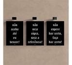 Kit 3 - Quadro Frases Motivacionais Preto Sucesso Fé Mdf