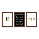 Kit 3 Quadros 33x43 C/ Moldura Fé Gratidão - Amarelo