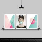 Kit 3 Quadros Abstratos Audrey Chiclete 24X18 Moldura Preta