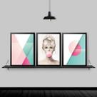 Kit 3 Quadros Abstratos Brigitte Chiclete 24X18Cm Preta