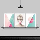 Kit 3 Quadros Abstratos Brigitte Chiclete 33X24 Preta