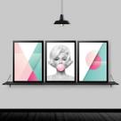 Kit 3 Quadros Abstratos Marilyn Chiclete 45X34 Moldura Preta