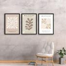 Kit 3 Quadros Abstratos Matisse Cores Neutras 45x34cm - com vidro