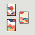 Kit 3 Quadros Abstratos Montanhas Multicoloridas 24x18cm - com vidro Kit 3 Quadros Abstratos Montanhas Multicoloridas 24x18cm - com vidro