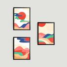 Kit 3 Quadros Abstratos Montanhas Multicoloridas 45x34cm - com vidro Kit 3 Quadros Abstratos Montanhas Multicoloridas 45x34cm - com vidro
