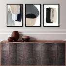 Kit 3 Quadros Abstratos Para Sala- Cinza Bege E Preto 24x18cm Kit 3 Quadros Abstratos Para Sala- Cinza Bege E Preto 24x18cm