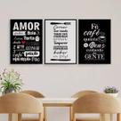 Kit 3 Quadros Amor Comida Café 45x34cm - com vidro