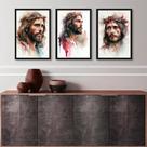 Kit 3 Quadros Aquarelas Face De Jesus 24x18cm